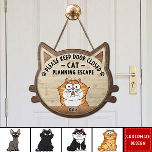 Cats Planning Escape - Personalized Custom Shaped Wood Sign - Gift For Cat Lovers