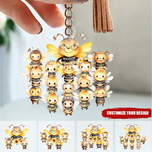 Grandma / Mom Bee With Little Kids - Personalized Acrylic Keychain