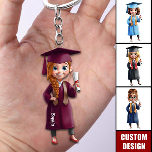 Cartoon Graduation Girl - Personalized Acrylic Keychain, Graduation Gift