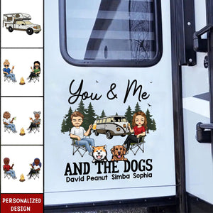 Camping Partners & The Dogs For Life Doll Couple Sitting-Personalized RV Decal-Gift For Camping Lovers