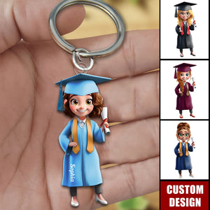 Cartoon Graduation Girl - Personalized Acrylic Keychain, Graduation Gift