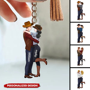 To My Wife Meeting You Was Fate-Personalized Couple Cowboy Keychain