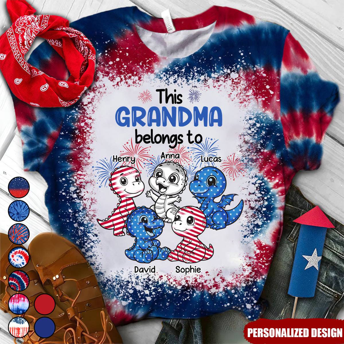 July 4th Grandma Mom Dinosaur-Personalized Independence Day Gift 3d Tshirt-Gift For Grandma/Mom