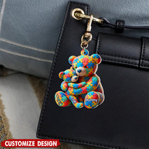 Personalized Gifts For Autism Keychain Bear Mother and Kid