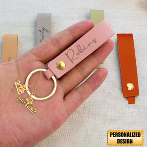 Personalized Name Leather Graduation Keychain