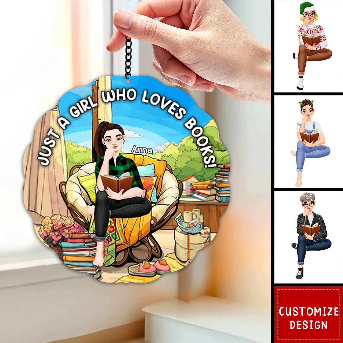 Personalized Girl Reading Window Hanging Suncatcher - Gifts For Book Lover