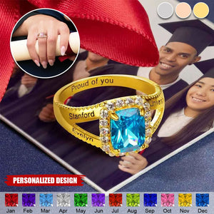 Personalized Square Birthstone Ring-Gift for Class of 2025 Graduates