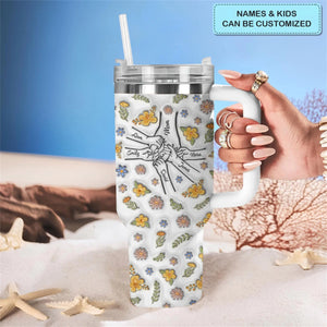 Floral Mom Hand- Personalized Tumbler With Handle - Mother's Day Gift