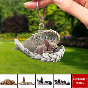 In Angel Wings - Personalized Dog Memorial Keychain, Gift For Dog Lovers