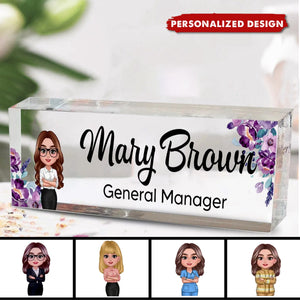 Daisy Flowers Woman Man Office Personalized Acrylic Desk Name Plate, Office Desk Decor, Gift For Colleagues, Coworkers, Boss, Nurses, Doctors, Healthcare Workers, Police, Firefighters