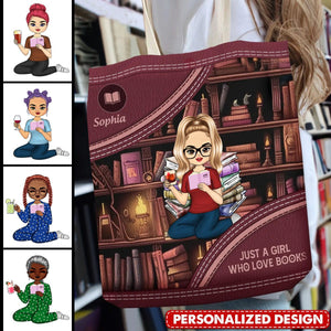 Just A Girl Who Loves Books-Personalized Girl Reading Book Canvas Bag - Gift Idea For Reading Lover