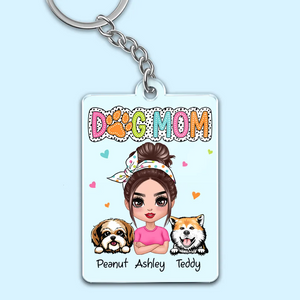 Exclusive Dog Mom Summer Vibes: Personalized Sassy Peeking Dogs Acrylic Keychain