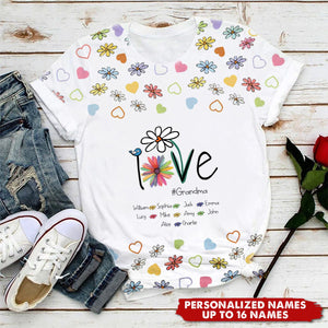 Personalized Love Grandma Life Flower And Grandkids T-shirt