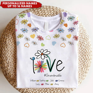 Personalized Love Grandma Life Flower And Grandkids T-shirt