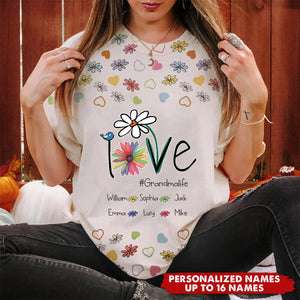 Personalized Love Grandma Life Flower And Grandkids T-shirt