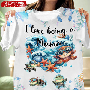 Turtle Grandma Ocean Heart Shape Personalized 3D T-shirt