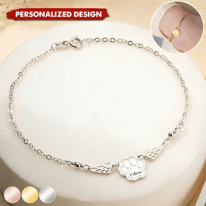 Angel Wings Engraved Name Pet Theme-Personalized Dog Paw Bracelet-Gift for Pet Lover