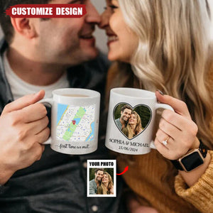 First Time We Met - Personalized Couple Map Mug - Gift For Couple