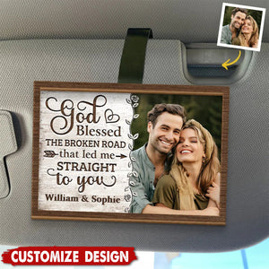 God Blessed The Road That Led Me To You  - Personalized Couple Car Visor Clip - Anniversary Gift For Wife,Husband