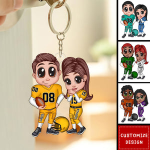 American Football Couple Y2K Style At Field Personalized Acrylic Keychain-Gift For Couple