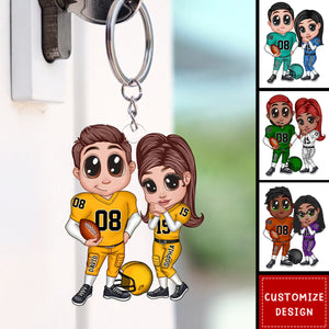 American Football Couple Y2K Style At Field Personalized Acrylic Keychain-Gift For Couple