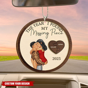 The Year I Found My Missing Piece Kissing Couples - Personalized 2-Layered Wooden Car Ornament