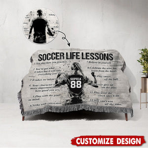 Personalized  Soccer Life Lesson Tapestry Woven Blanket - Gift For Soccer Lovers