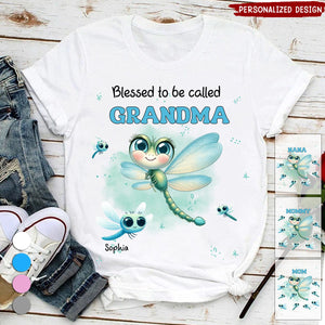 Blessed to be called Grandma Cute Dragonfly Grandkids Personalized White T-shirt