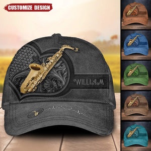 Brown Heart Personalized Saxophone Classic Cap