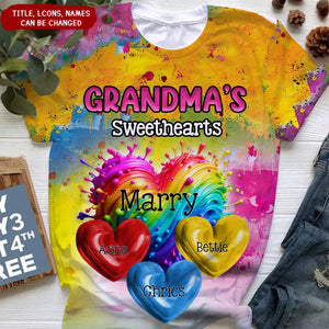 Personalized Sweatheart Paint Splatter Grandma Mom Kids All-over Print T Shirt