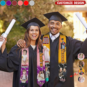 Personalized Multicolor Photo Graduation Stole with Text Class of 2025 Graduation Gift for Unisex Graduates