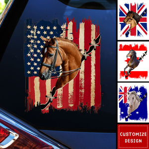 Personalized horse flag printed decal - gift for horse lovers