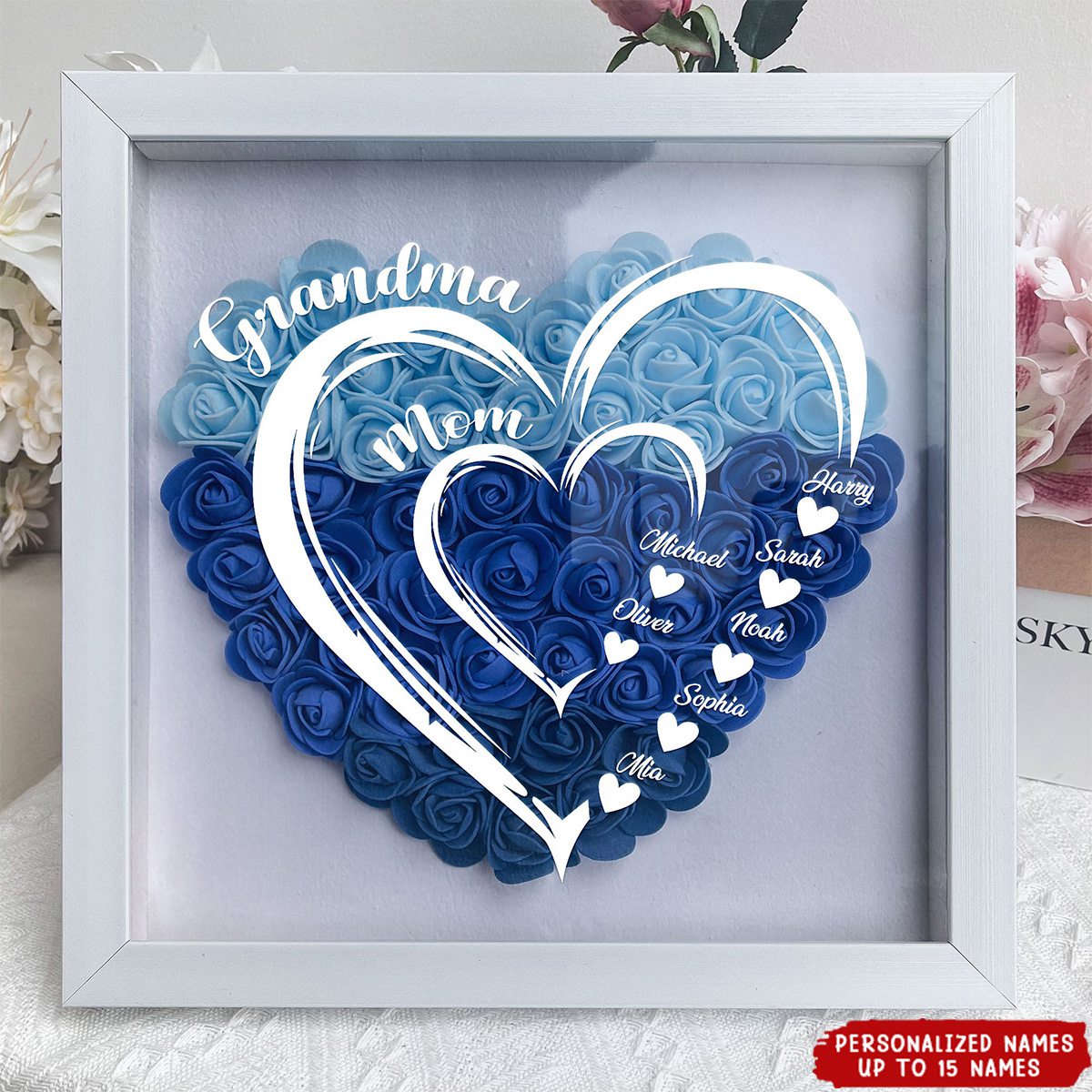 Grandma Hearts Mommy Hearts - Personalized Flower Shadow Box - timift