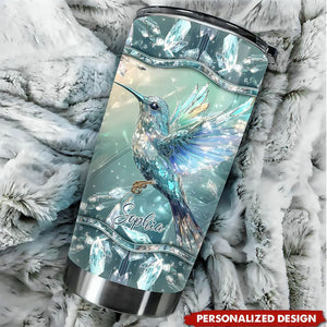 Crystal Radiance Iridescent Hummingbird Glass Art-Personalized Name Tumbler