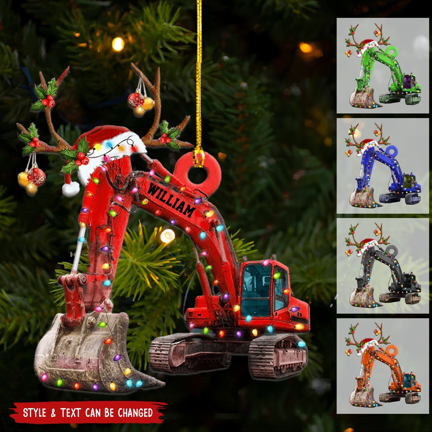 Personalized Excavator Christmas Ornament