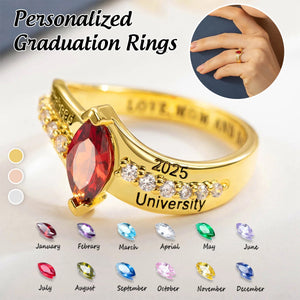 Personalized Graduation Rings with Birthstone And University/School Name