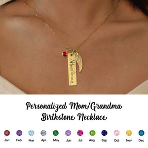 Personalized Memorial Birthstone Necklace-Gift For Mom/Grandma