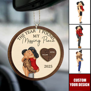 The Year I Found My Missing Piece Kissing Couples - Personalized 2-Layered Wooden Car Ornament