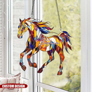 Personalized Horse Art Suncatcher Hanging Ornament, Gift For Horse Lovers