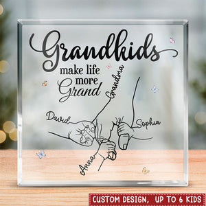 Grandkids Make Life More Grand - Family Personalized Square Shaped Acrylic Plaque