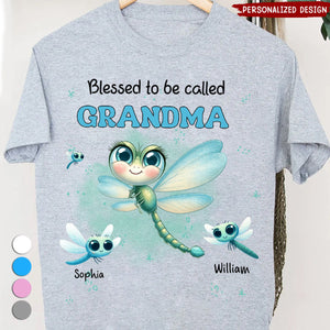 Blessed to be called Grandma Cute Dragonfly Grandkids Personalized White T-shirt