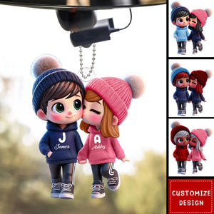 Cute Cartoon Couple Walking Personalized Car Ornament-Gift for Couple