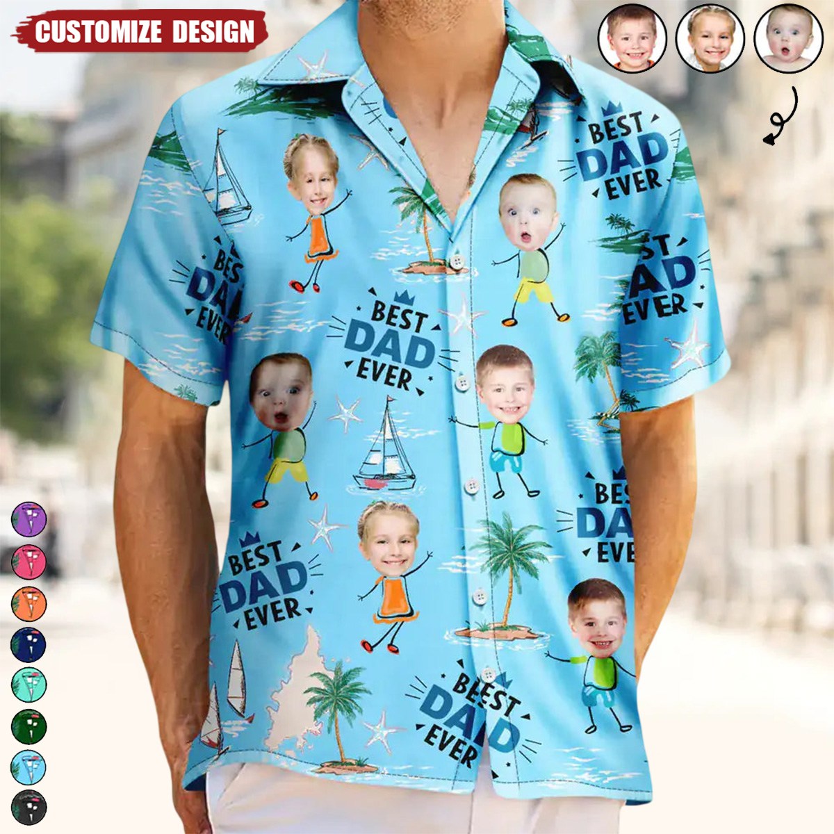 Custom Photo Best Dad Ever Palm Tree And Sailing - Personalized Hawaiian Shirt