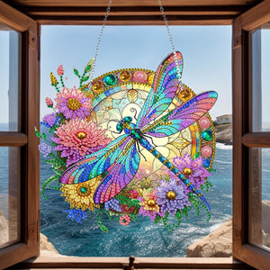 5D Diamond Painting Stained Dragonfly Panel Decorative Home Garden Decoration Hanging Kit