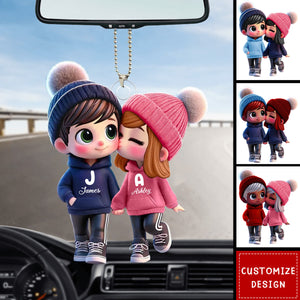 Cute Cartoon Couple Walking Personalized Car Ornament-Gift for Couple