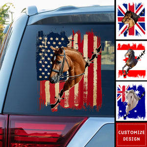 Personalized horse flag printed decal - gift for horse lovers