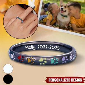 Personalized Memorial Ring with Paw Rainbow Puppy Collar Ring