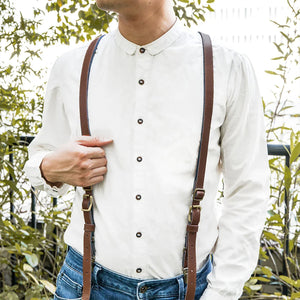 Personalized Men's Y Back Design Cowhide Leather Suspenders with Engraved Name Gift for Men