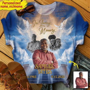 Heaven Memorial Background Upload Photo Personalized 3D T-shirt