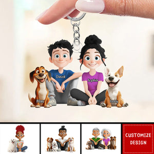 Personalized Cute Cartoon Dog Cat Acrylic Keychain-Gift For Dog Cat Lovers, Couple